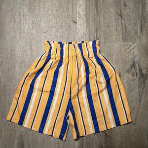 Yellow & blue striped shorts with a high-waisted design. Size: 14 years